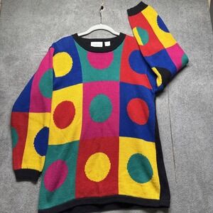 Cymbrion Vintage Multicolor Polka Dot Sweater Womens Medium Artsy Colorblock